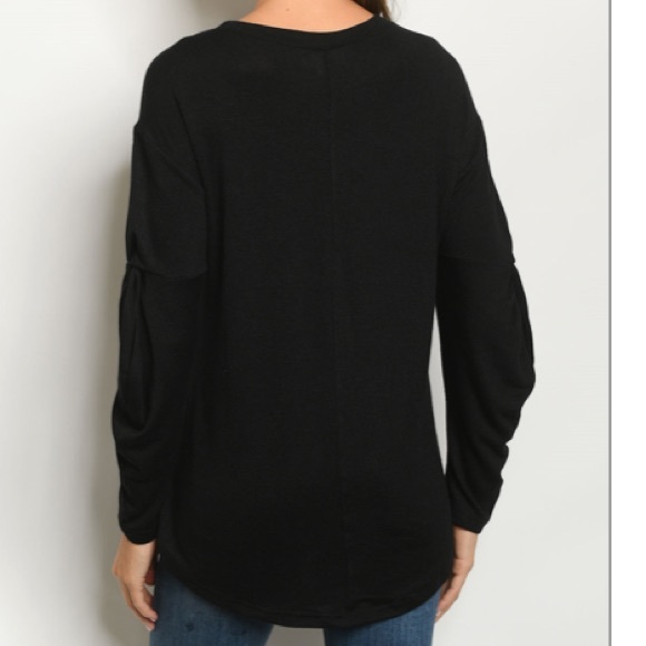 Black, Gathered Sleeve Tunic Top - Picture 11 of 13